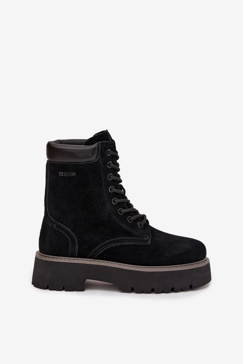 Zamszowe Botki Workery Damskie Sznurowane Big Star SS274791 Czarne