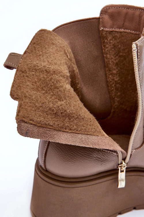 Damskie Skórzane Botki Na Masywnej Platformie Ciemnobeżowe Lemar Savira