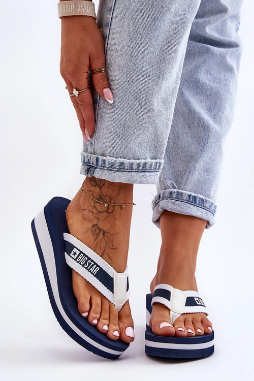 Damskie Klapki Japonki Na Koturnie Big Star HH274A094 Granatowe