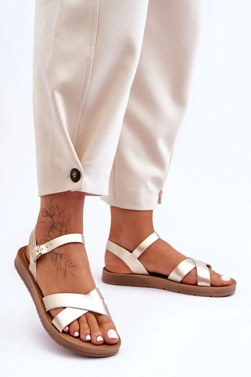 Klasyczne Skórzane Sandały Damskie Złote Talisma