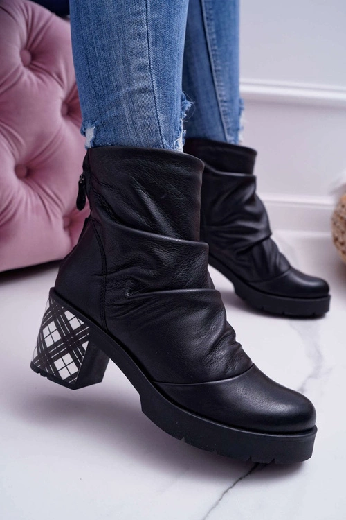 Botki Damskie Skórzane Maciejka Czarne 04216-01