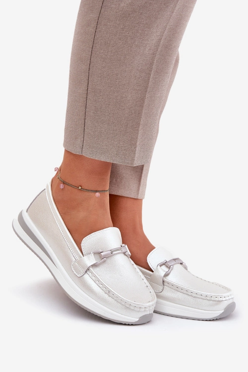 Skórzane Mokasyny Damskie S.Barski GR51-598 Perłowe