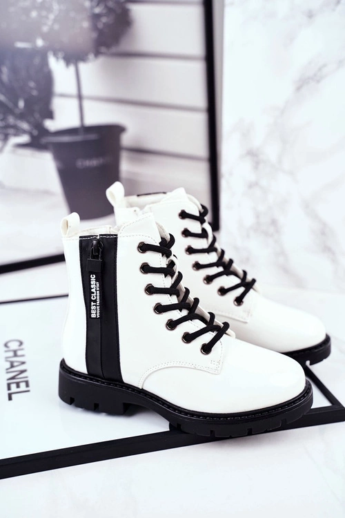 Dziecięce Botki Ocieplane z Suwakiem Lakierowane Białe Falkon