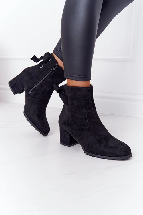 Damskie Ocieplane Botki Na Słupku Czarne Kayla