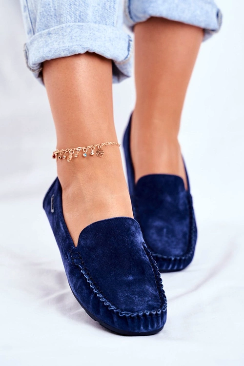 Mokasyny Damskie Skóra Zamsz Niebieskie Papito