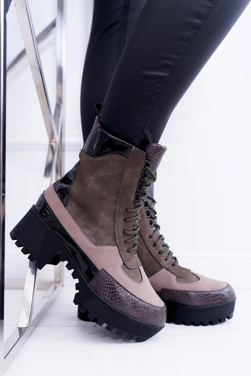 Damskie Botki Płaskie Lu Boo Ciepłe Zielone Desert