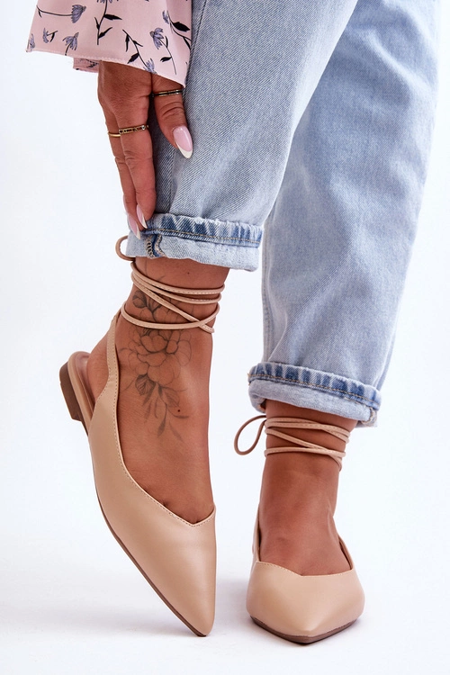 Damskie Wiązane Baleriny Nude Lilly Ann