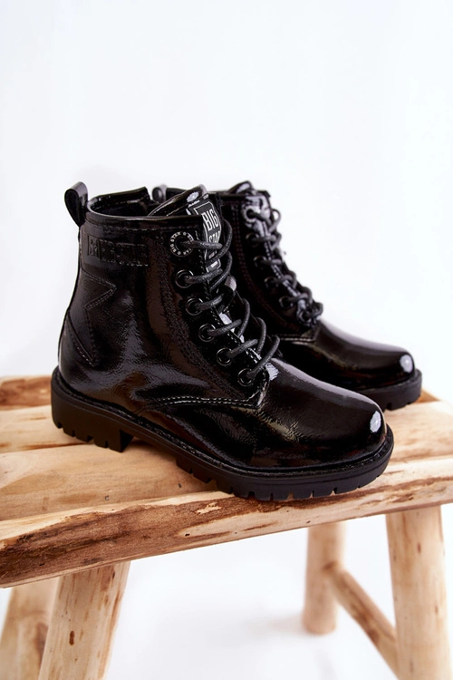 Dziecięce Lakierowane Ocieplane Botki Big Star II374045 Czarne