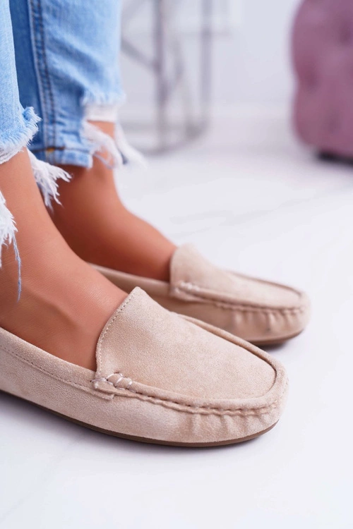 Mokasyny Damskie Wygodne Eko-zamsz Beżowe Lemma