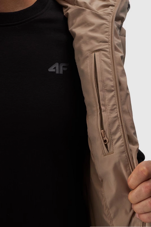 Bezrękawnik Puchowy Męski Z Kapturem 4FWAW24TVJAM144-83S Beżowy