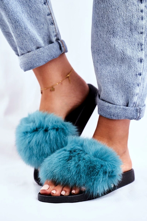 Klapki Damskie z Naturalnym Futerkiem Zielone Bushido