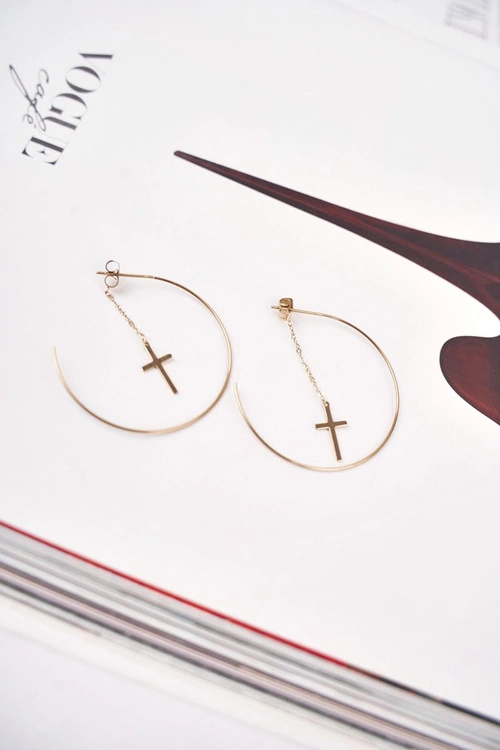 Damskie Kolczyki Koła Złote Krzyż Patricia