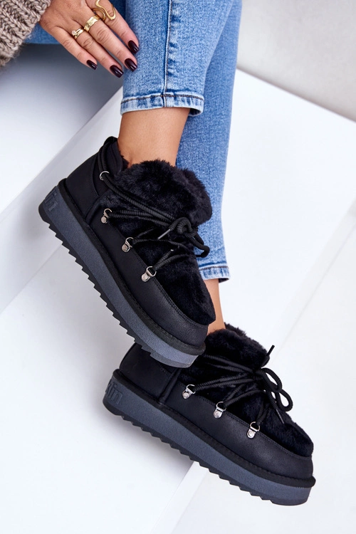 Niskie Śniegowce Na Platformie Z Futerkiem D.Franklin DFSH370011 Czarne