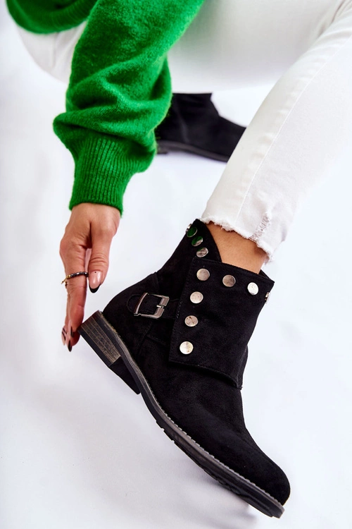 Damskie Zamszowe Botki Z Klamrą S. Barski Czarne Merk