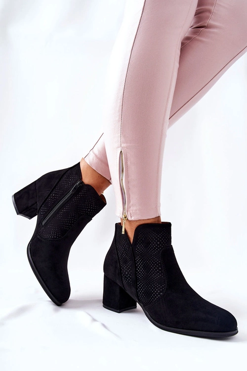 Zamszowe Botki Na Obcasie Czarne Elisea