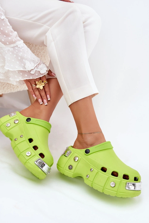 Klapki Damskie Na Masywnej Platformie Limonkowe Korina