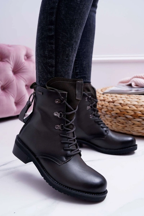 Damskie Botki Workery Big Star Skórzane Szare EE274507