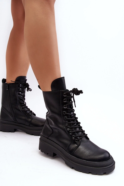 Botki Workery Damskie Ekoskóra Czarne Irande