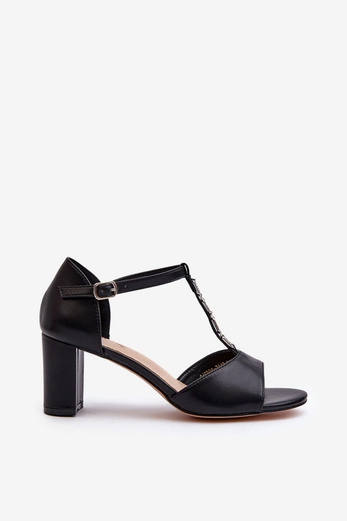 Sandały Damskie Na Słupku Z Ozdobnym Paskiem Eko Skóra Czarne Triavera