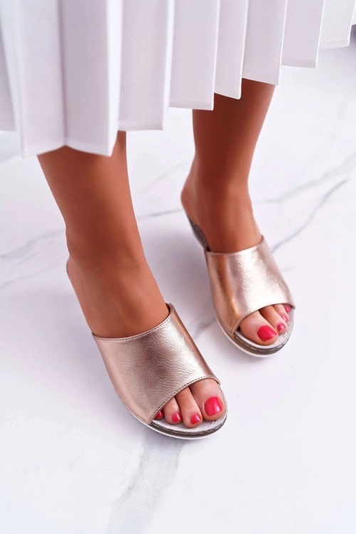 Damskie Klapki Na Koturnie Eleganckie Champagne Loca