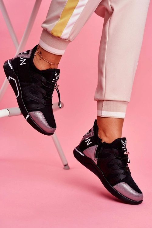 Sportowe Damskie Buty Z Suwakiem i Ściągaczem Czarno Szare Terfin