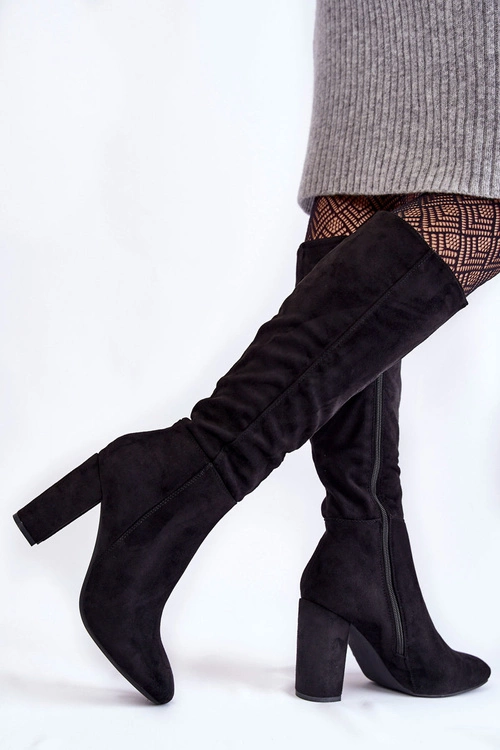 Ocieplane Zamszowe Kozaki Na Słupku Czarne Obsessive