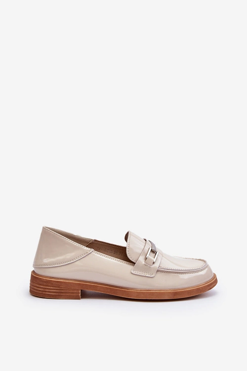 Mokasyny Damskie Lakierowane Beżowe Nurea