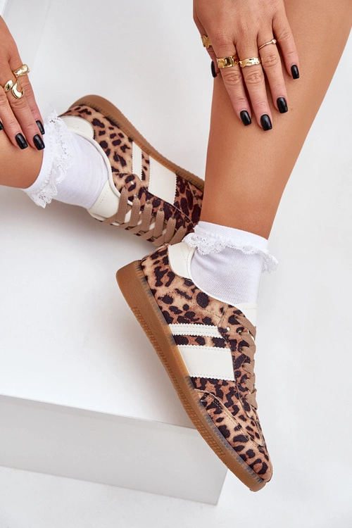 Niskie Sneakersy Damskie W Panterkę Brązowe Biklla