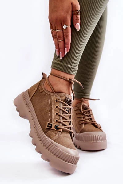 Zamszowe Buty Sportowe Big Star KK274511 Beżowe