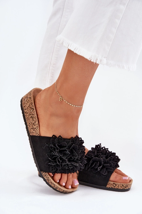 Klapki Damskie Na Korkowej Platformie Czarne Elirna