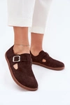 Zamszowe Półbuty Barefoot Damskie Z Klamrą Zazoo N1261 Czekoladowe