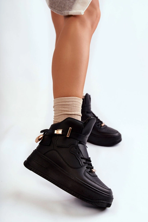 Damskie Ocieplane Wysokie Buty Sportowe Czarne Lexa