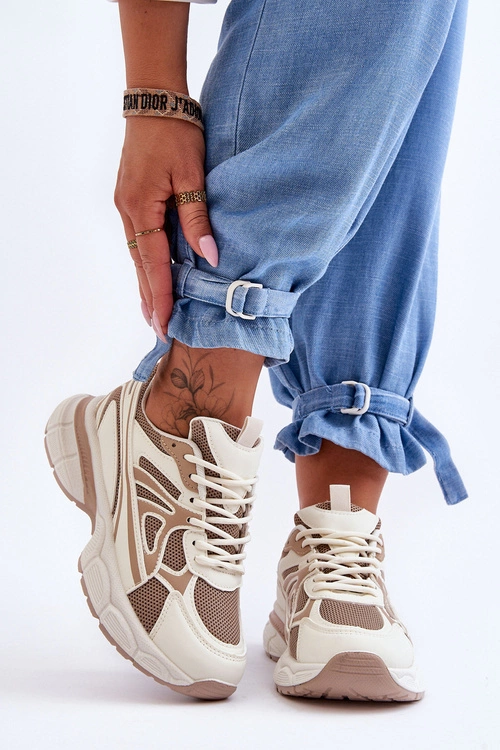 Damskie Buty Sportowe Sznurowane Beżowe Emare