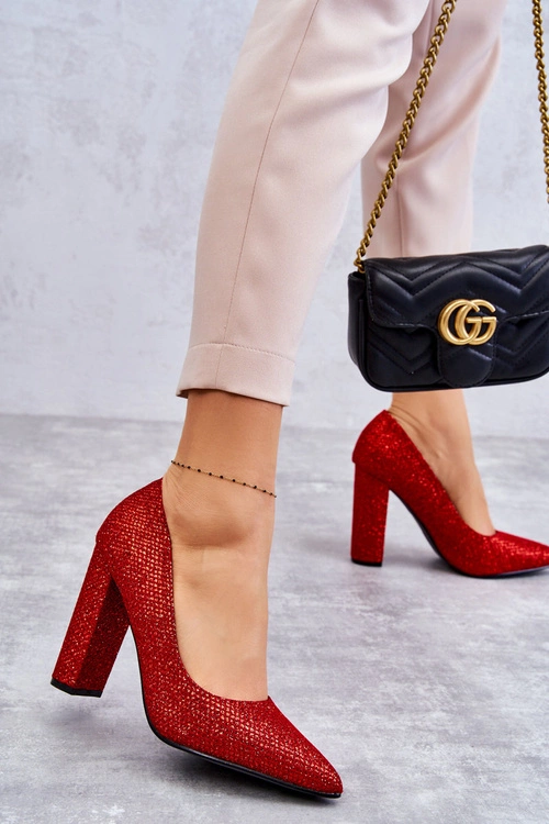 Błyszczące Czółenka Na Słupku Czerwone Elmira