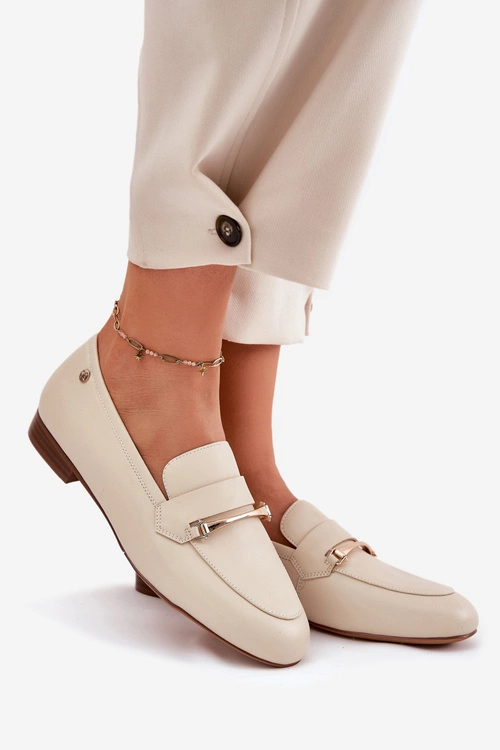 Skórzane Półbuty Mokasyny Damskie Maciejka K6809-04 Beżowe