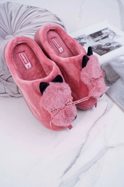 Papcie Damskie Z Futerkiem Kotek Czerwone Kitty