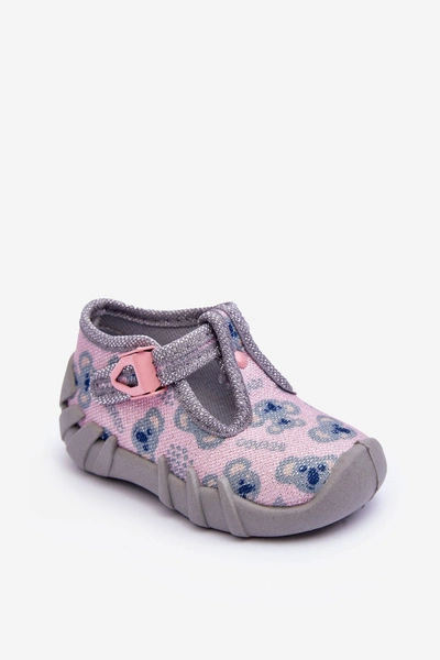 Buty Papcie Błyszczące Befado 110P474 Szaro-Różowe