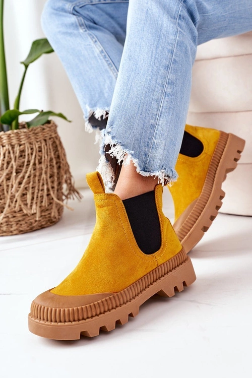 Zamszowe Workery Na Platformie Żółte Come With Me