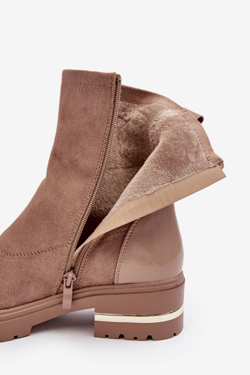 Skórzane Klasyczne Botki Na Płaskim Obcasie Beżowe Shendete