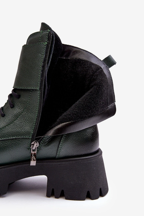 Skórzane Workery Botki Damskie Zielone Lemar Anceria