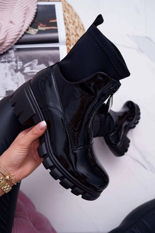 Botki Damskie Płaski Obcas Czarne Emelia