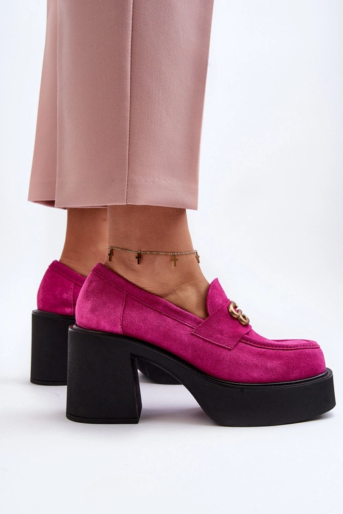 Zazoo 20170 Półbuty Zamszowe Damskie Na Słupku Fuksja