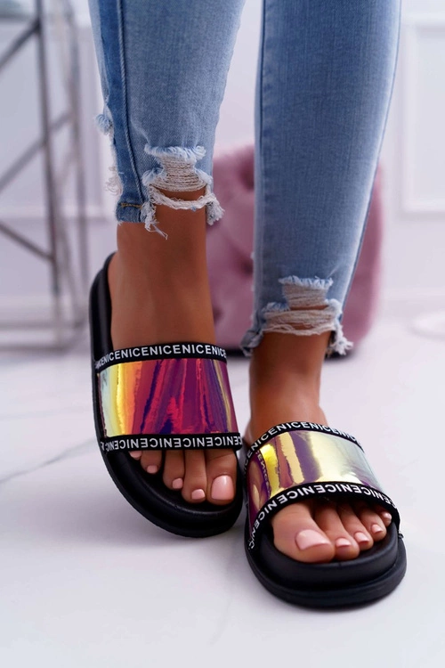 Damskie Klapki Różowe Opalizujące Nerdo