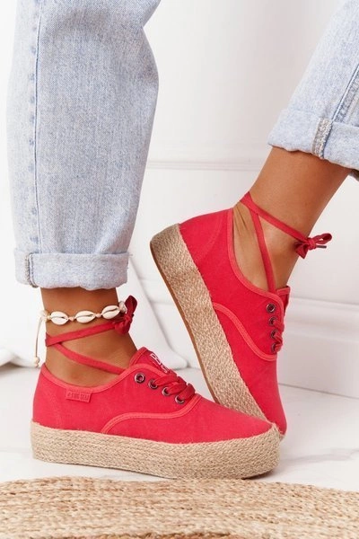 Sznurowane Espadryle Na Plecionej Platformie Big Star FF274141 Czerwone