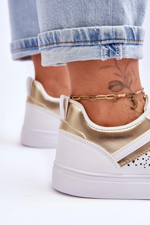 Klasyczne Sportowe Buty Z Ażurowym Wzorem Biało-Złote Happier