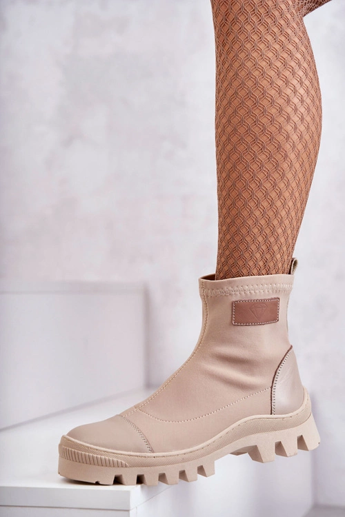 Damskie Materiałowe Botki Nicole 2703 Beżowe