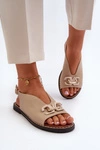 Sandały Damskie Na Płaskim Obcasie Z Ozdobą Beżowe Loraeleh