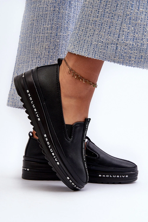 Skórzane Półbuty Damskie Na Platformie S.Barski LR260 Czarne