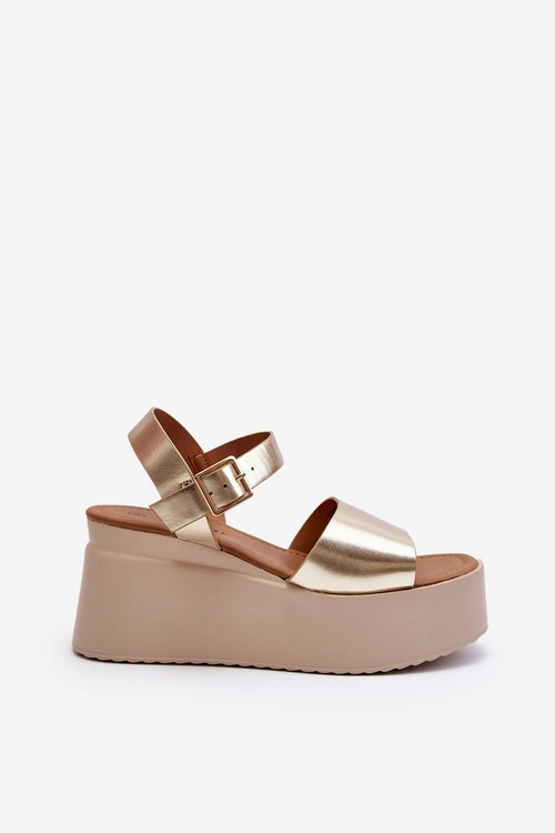 Damskie Sandały Na Koturnie Złote Geferia