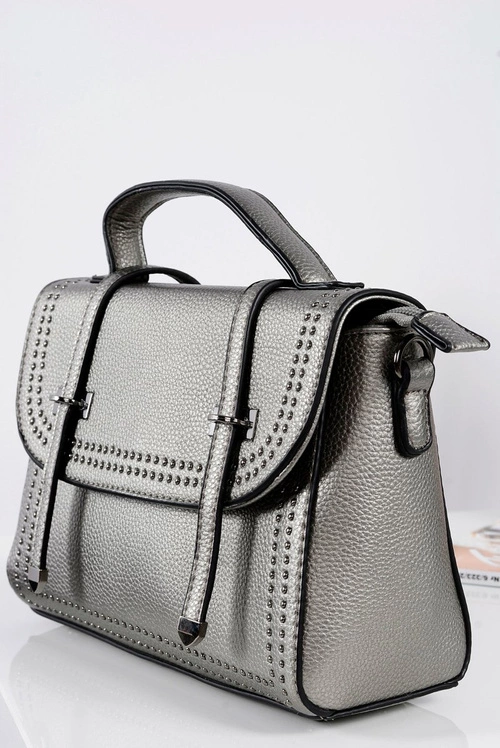 Torebka Damska Srebrna Listonoszka Kuferek Dżety